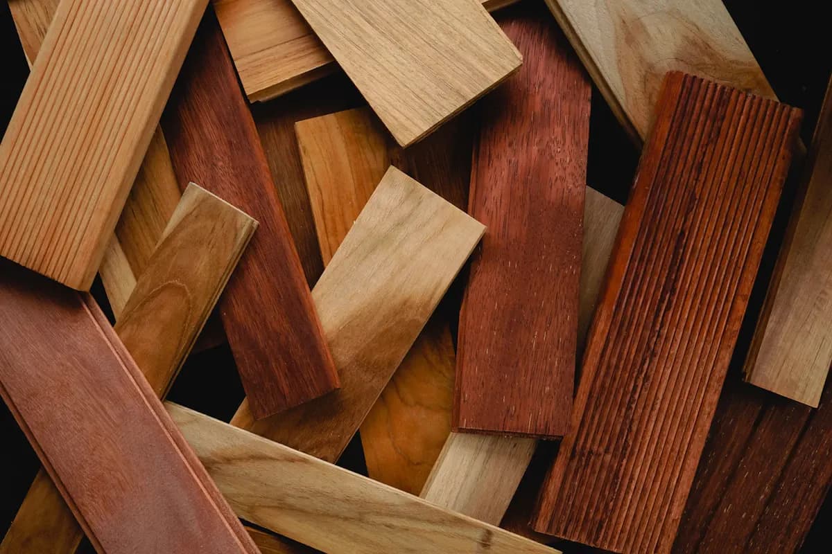 Assortment of timber offcuts showing different grain and colours